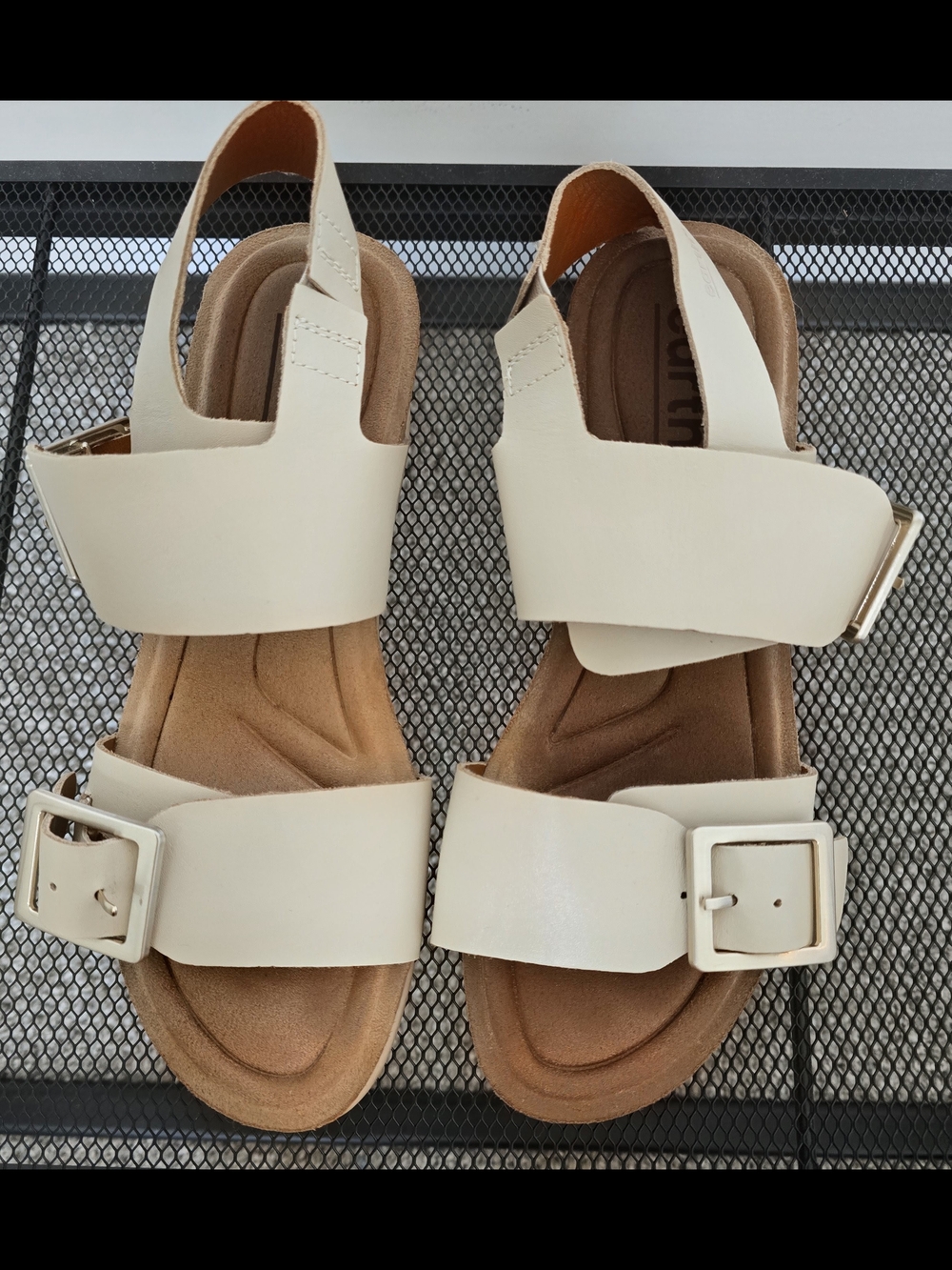 Earth Cream Buckle Slingback Sandals with Wide Straps